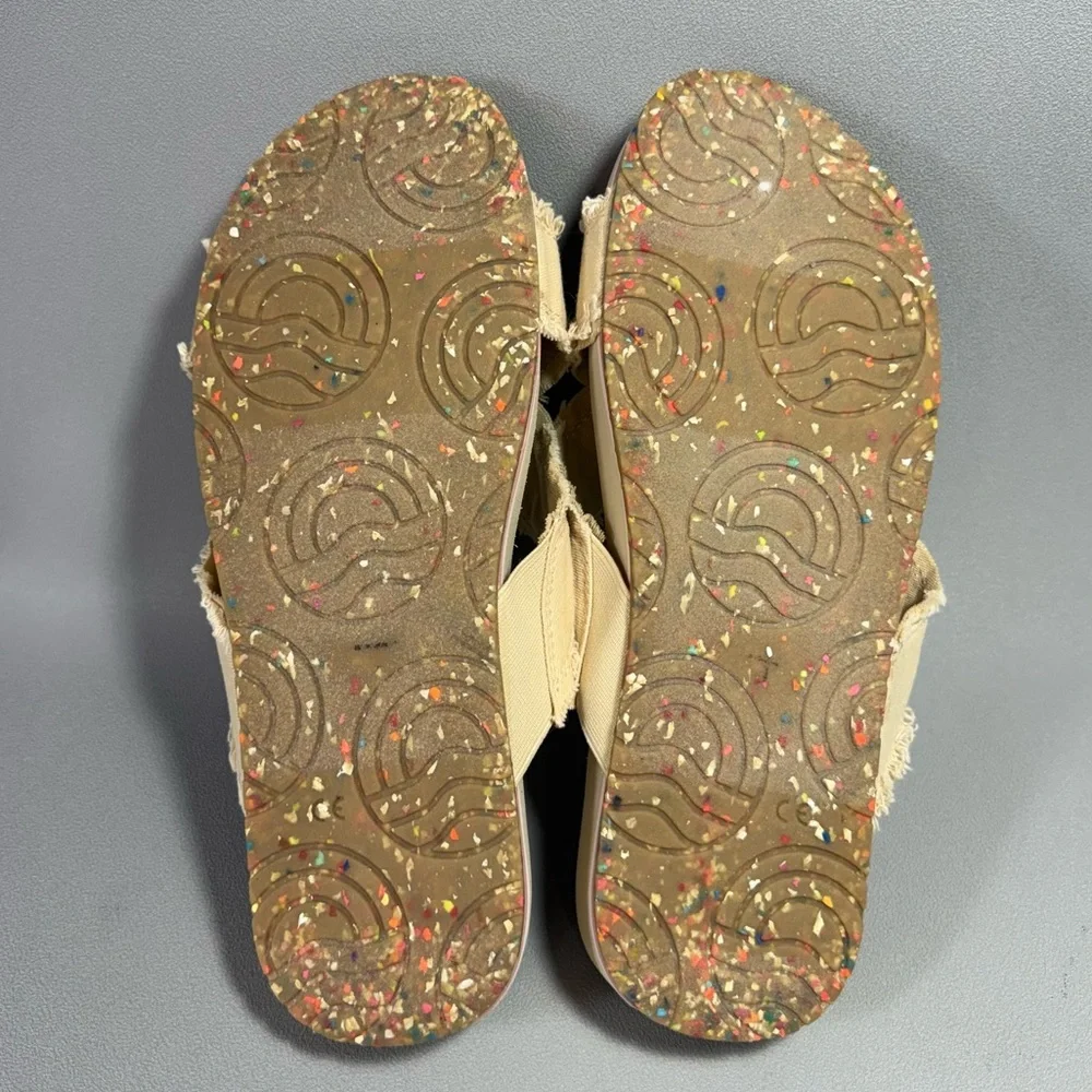 Vionic Boardwalk Panama Beige Canvas Crisscross Slip-On Slide Sandals